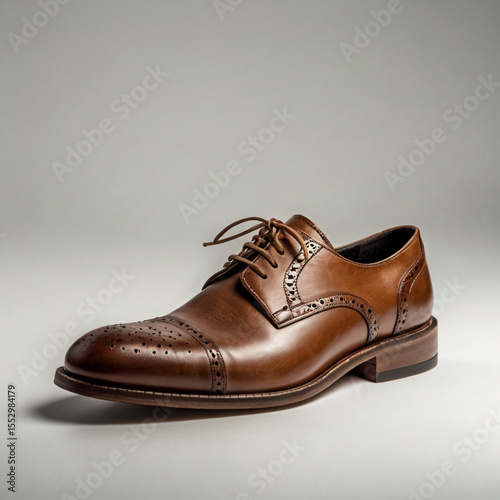 Ai generated image of brown leather oxford brogue shoe isolated on white background