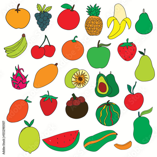 Set of vegetables and fruits character element stock.banana, cucumber, carrot, potatoes, pepper, chili, tomato, beetroot, eggplant