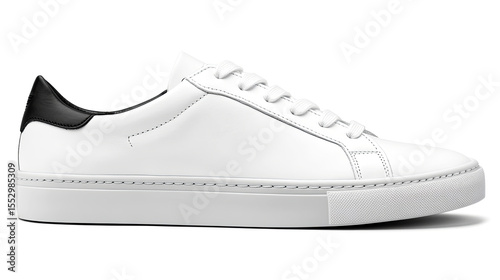 Stylish white sneaker with black accents, showcasing a minimalist design, perfect for casual wear, emphasizing comfort and versatility in footwear fashion trends