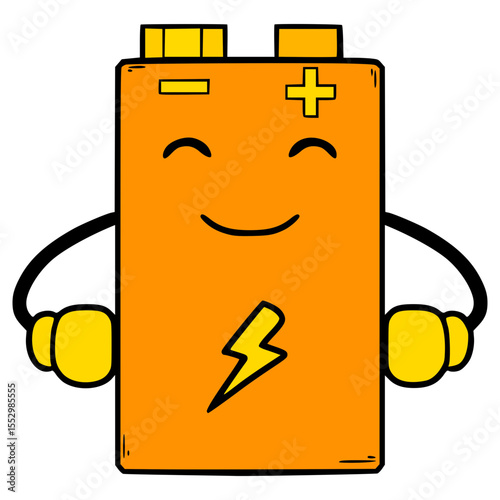 battery 9v character illustration hand drawn isolated vector