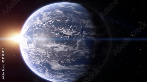 Planet Surrounded by Space Illuminated by Sunlight in a Cosmic Setting at Dawn
