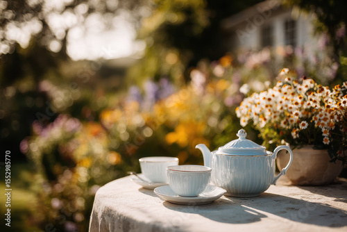 serene summer tea setting surrounded by wildflowers in new zealand
