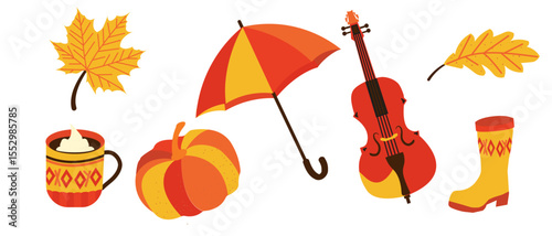 Illustrations of various autumn objects