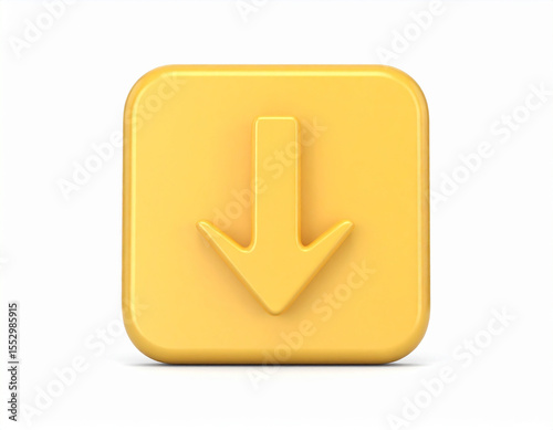 Download icon isolated over white background. 3D rendering. Plastic style.application, arrow, badge, buttons, clip art, colours, direction, down, download, glossy, graphic, guide, image, interface, 