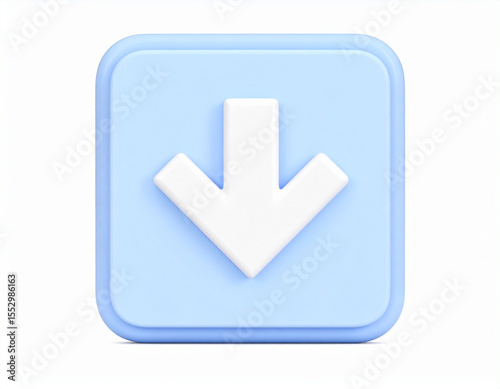 Download icon isolated over white background. 3D rendering. Plastic style.application, arrow, badge, buttons, clip art, colours, direction, down, download, glossy, graphic, guide, image, interface, 
