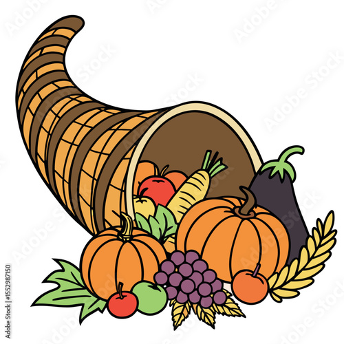 Abundant Harvest Cornucopia Symbolizing Autumn Bounty and Thanksgiving Celebrations