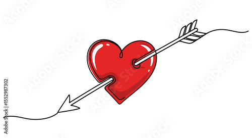 One line doodle illustration of a heart with an arrow – perfect for Valentine's Day cards, wedding invitations, or romantic designs