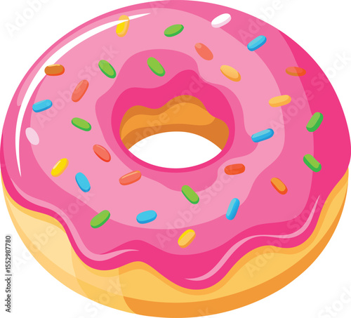 Vector Illustration of a Pink Glazed Doughnut with Fluffy Texture in Cartoon Style