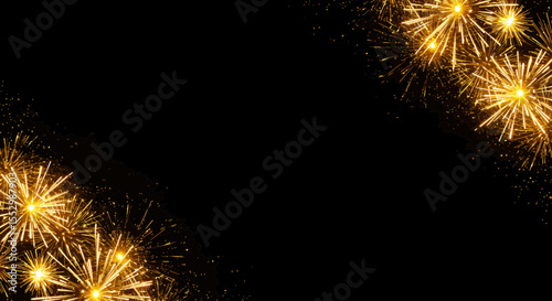 Radiant gold burst explosions on a deep, dark canvas ideal for celebrations