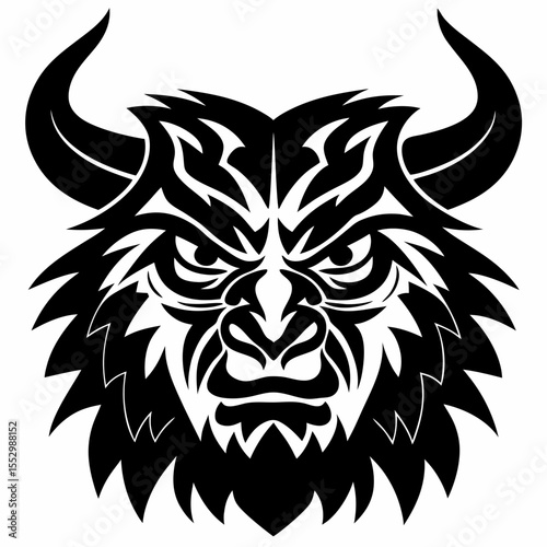 Fierce Minotaur Head Tattoo Design Tribal Bull Illustration