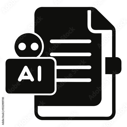 AI Document Generator silhouette icon on white background