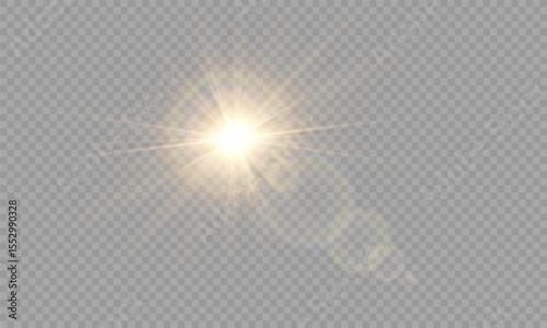 Vector Sunlight Lens Flare Effect on Transparent Background. Realistic Light Rays Overlay. Stock royalty free vector. PNG