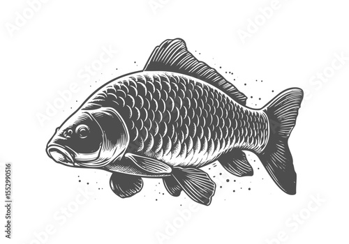 Common Carp Engraved Hand Drawn Natural Illustration Vector Isolated by AZ for Books, Arts, Design and Decoration Graphic Asset
