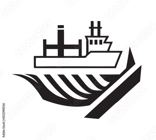 Simple Vector Graphic of a Cargo Ship on Water Waves