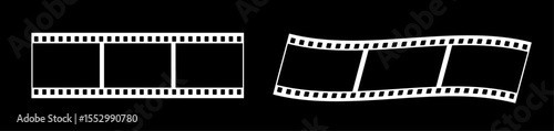 Abstract 35mm film strip vector decoration with 3 frames on black background. White film reel symbol illustration to use for photography, television, cinema, photo frame.