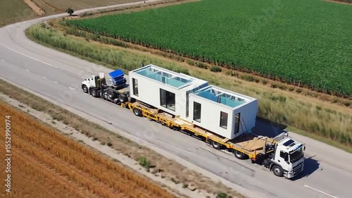 Transporting a prefabricated modular home.