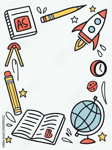 Back to School Supplies and Study Objects Corner Design Element