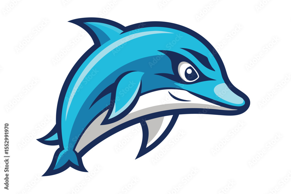 Blue dolphin with a determined expression is presented over a clean white background Blue dolphin with a determined expression is presented over a clean white background