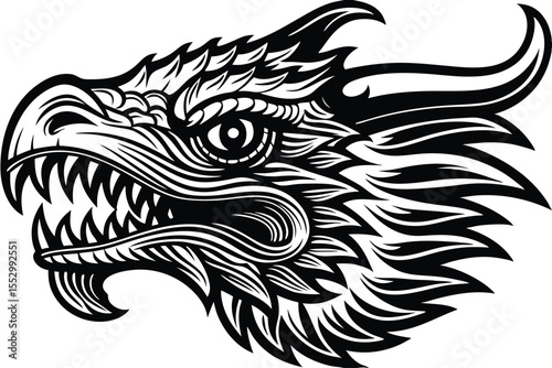 Wallpaper Mural Detailed dragon head displays scales, horns, and sharp teeth in a bold design Torontodigital.ca