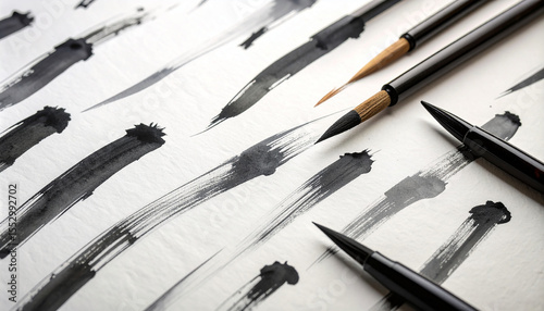 Brushstrokes of Art: Abstract brushstrokes dance across the page, showcasing the elegance of calligraphy, The juxtaposition of the textured strokes with the smooth.