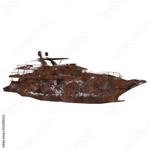 Rusty yacht model isolated on transparent