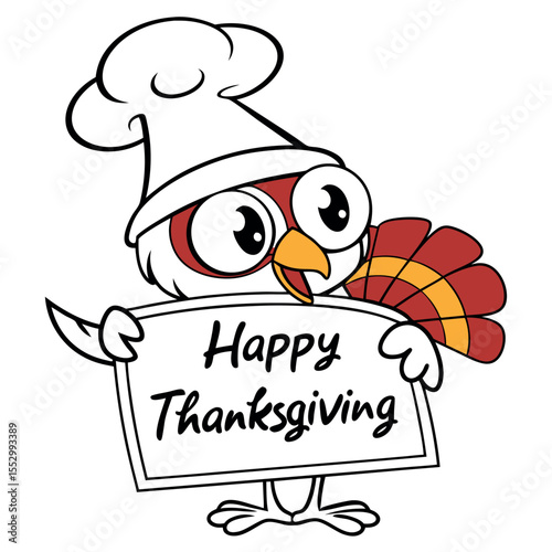 Adorable cartoon owl dressed as a chef for Thanksgiving celebration