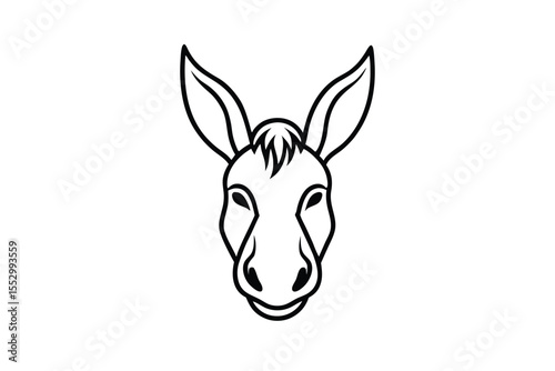 Detailed monochrome headshot depicts a donkey, its large ears prominent and fur sharply delineated