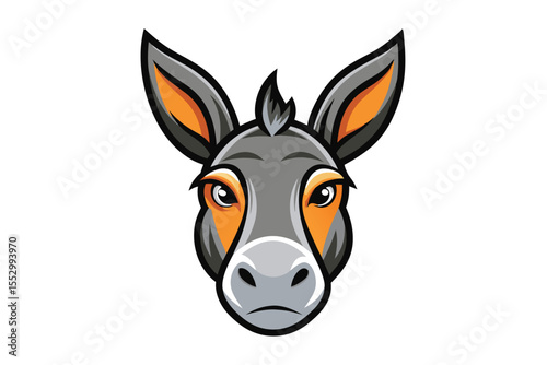 Outlined donkey head features a simple, clean aesthetic on the white background