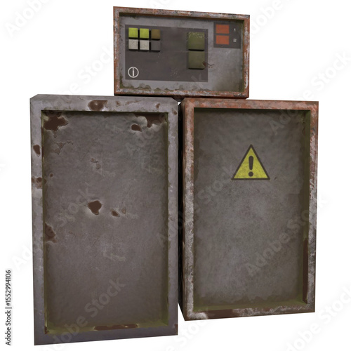 Control panel and warning boxes isolated on transparent