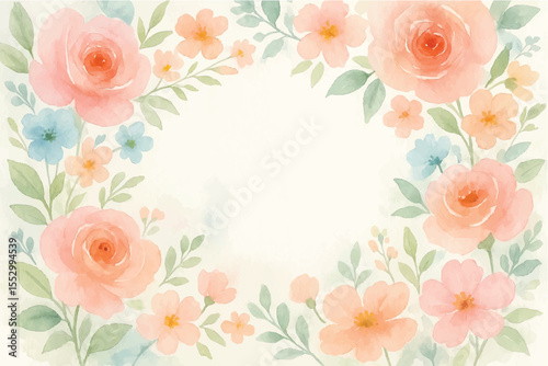 Vintage floral background with romantic pink roses, elegant frame, and decorative hearts for a wedding or Valentine's Day card design