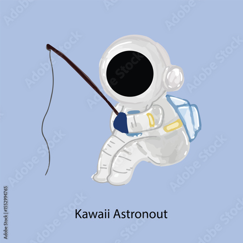 Watercolor Cute Little Astronaut Collection. Kawaii Astronaut different variant gesture or activity. 