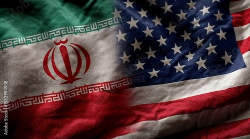 Waving flags of the united states and iran, symbolizing complex international relations, politics.