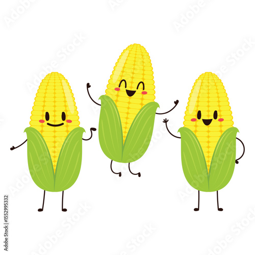 Corn cartoon vector. Cute vegetable vector character isolated on white. Corn mascot.