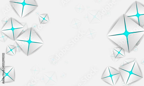 Abstract presentation background-3d diamond shape with star, shadow gradient template for futuristic, decoration, card, banner-Modern minimal white-cyan colour pattern design