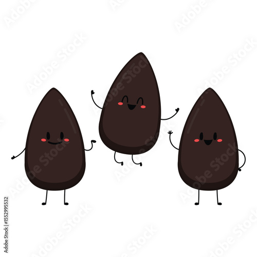 Black sesame seed character design. Black sesame seed on white background.