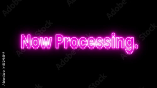 Pink Neon glow, Now Processing... text animation with triple dots