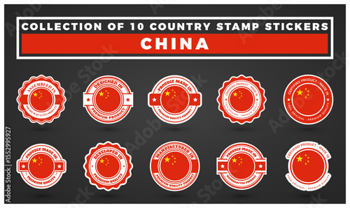 Collection of 10 Chinese Country Stamp Stickers