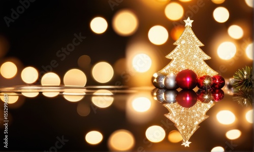 Glittering Gold Christmas Tree Ornament with Red and Silver Baubles