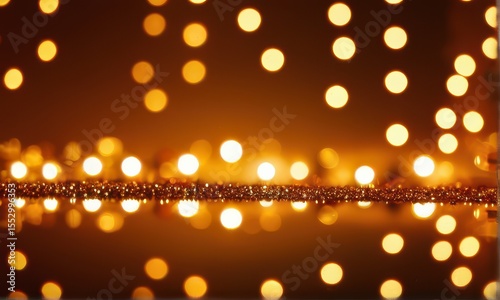 Golden Bokeh Lights with Glitter on Dark Background