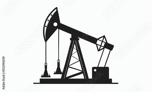 Oil pumpjack silhouette, industrial drilling rig, black energy machine, crude oil equipment vector