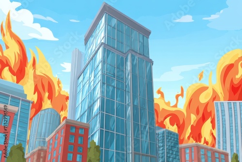 Skyscrapers Ablaze: Urban Inferno - Intense City Resilience.