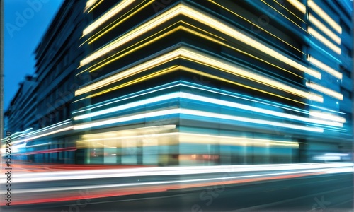 Night City Building with Light Trails and Motion Blur