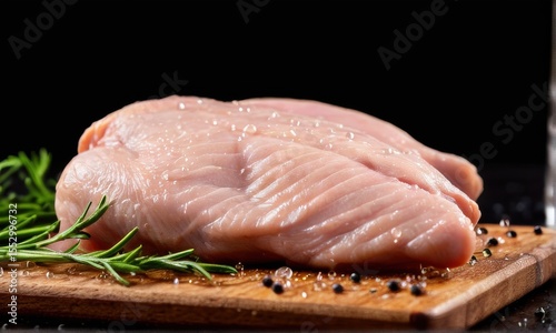 Raw Chicken Breast Fillets on Wooden Board