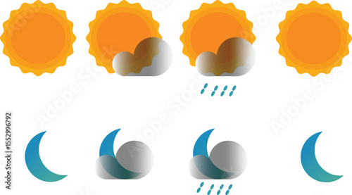 Flat Weather Forecast Icons for Day and Night Conditions