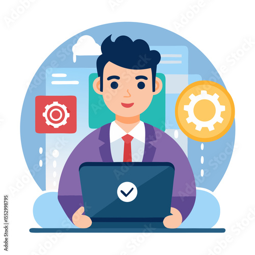 DevOps software development concept IT operations high software quality and software development Businessman using laptop with DevOps icon for agile programming development modern flat design simple
