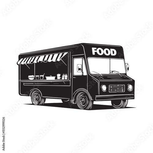 Food truck Silhouettes, Food Truck Silhouette Vector Graphic, Vector illustration of a truck icon for transportation, delivery, and travel
