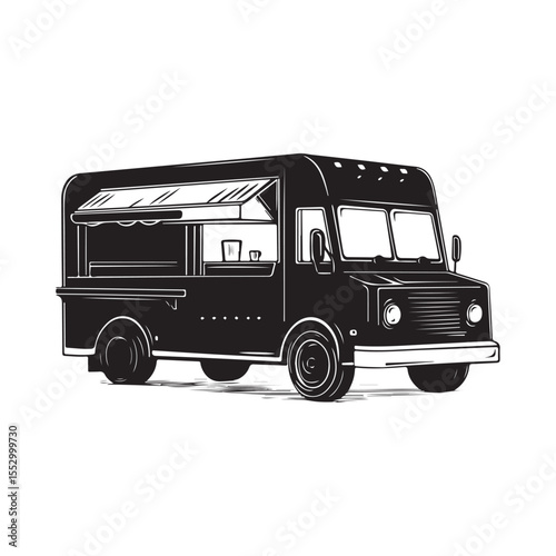 Food truck Silhouettes, Food Truck Silhouette Vector Graphic, Vector illustration of a truck icon for transportation, delivery, and travel