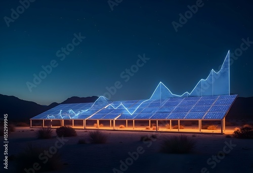 Clean energy landscape (solar, wind) with dynamic data graph overlay, representing growth in renewable sector investment