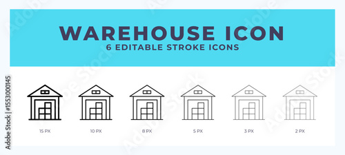 Warehouse icon with different stroke. Editable stroke. Vector illustration.