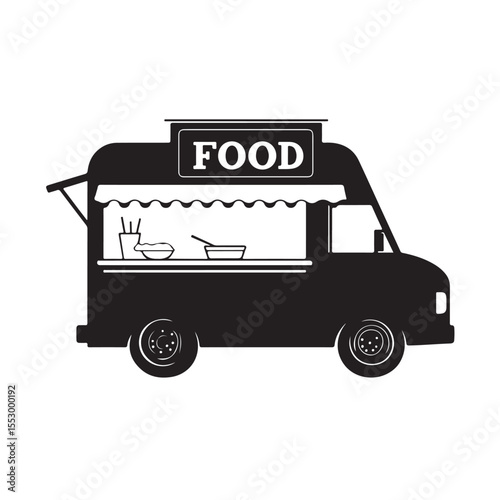 Food truck Silhouettes, Food Truck Silhouette Vector Graphic, Vector illustration of a truck icon for transportation, delivery, and travel